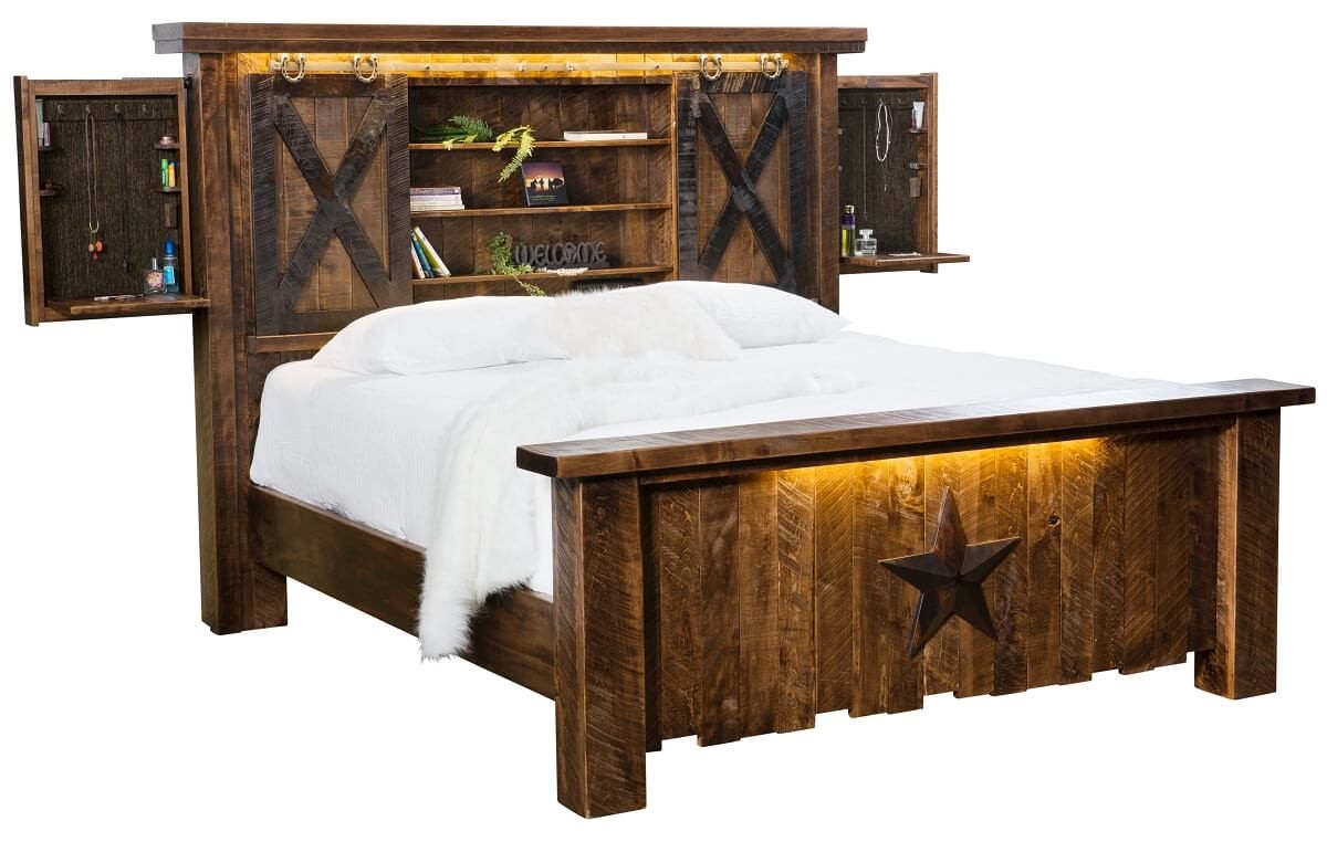 Storage Bed featuring Sliding Barn Doors and Bookshelf