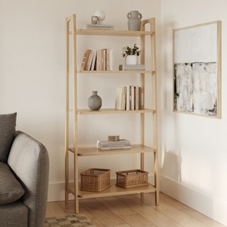 Storage Bookshelf Arched Frame Five-Tier Light Oak Unit