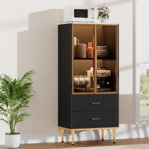 Storage Cabinet with Gold Tapered Legs Ribbed Sideboard