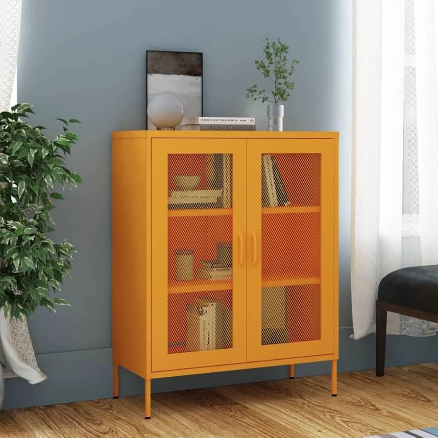 Storage Cabinet with Metal Construction: industrial mesh door locker