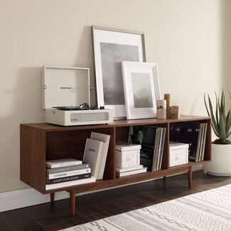 Storage Console: Tapered Leg Vinyl Stand with Open Cubbies