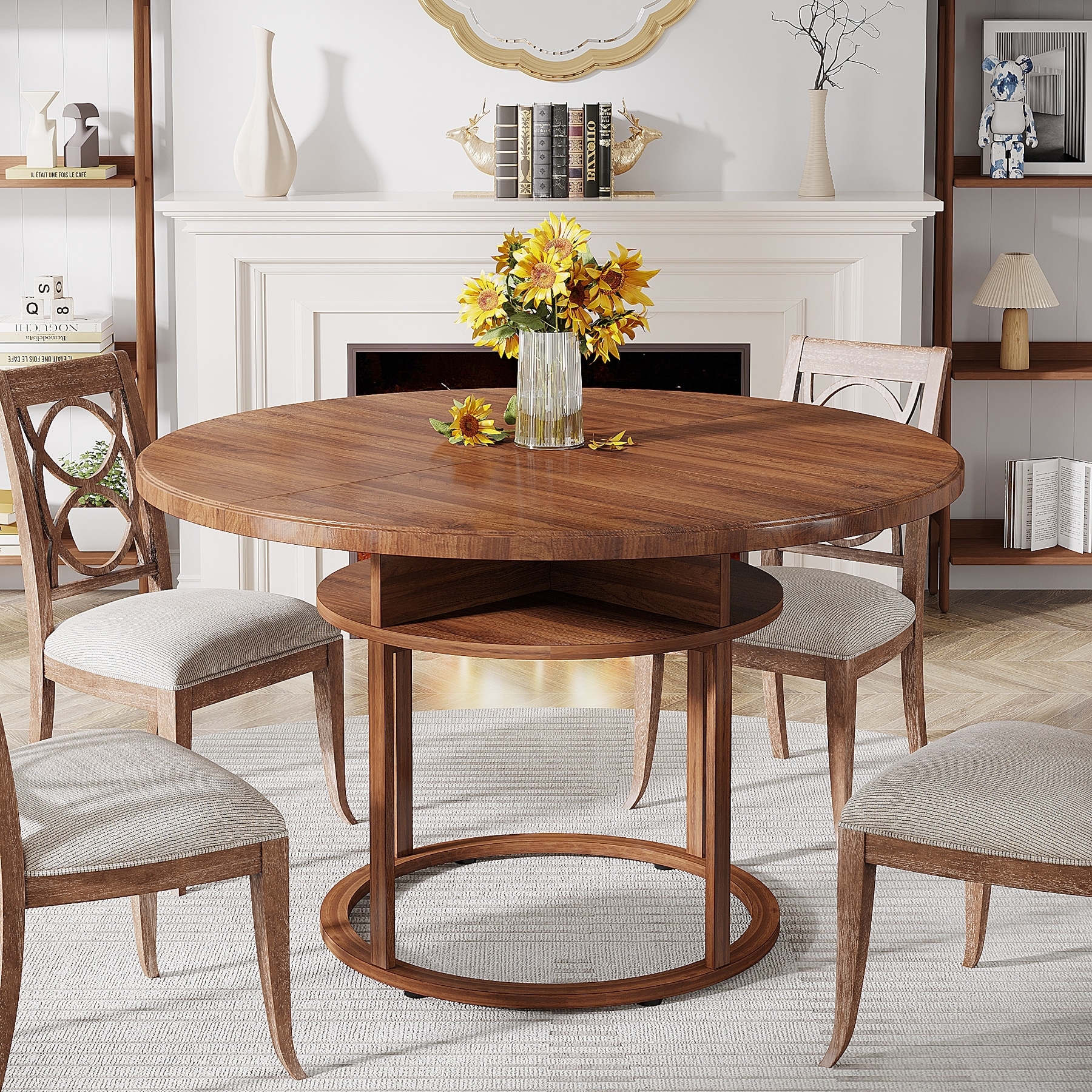 Storage Dining Table with Divided Compartments in Walnut