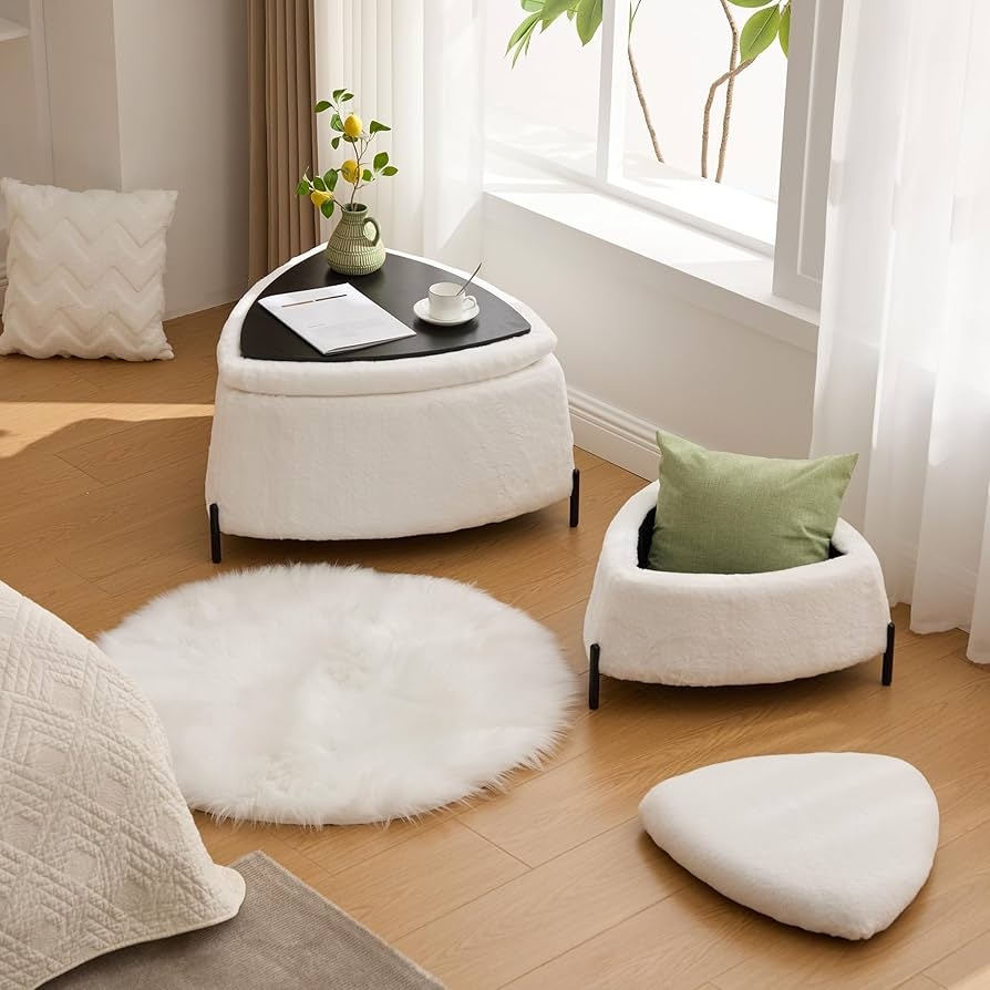 Storage Ottoman Set: Dual Function Lid Modern Storage Stool Set