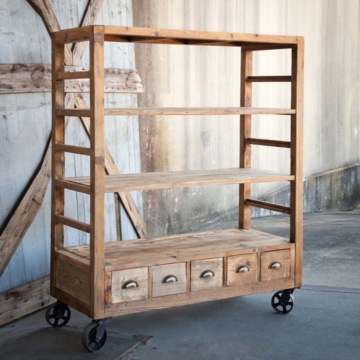 Storage Shelf with Metal Casters and Bottom Drawers Rack