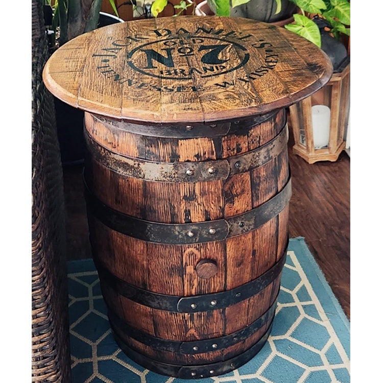 Storage Side Table with Branded Top Whiskey Barrel End Table