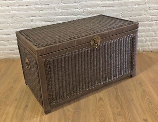 Storage Trunk Braided Wicker Trim Wood Lined Chest