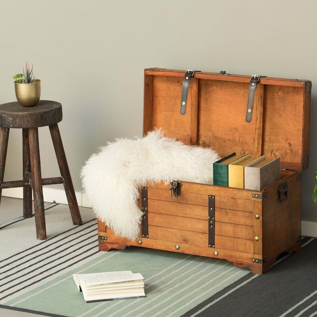 Storage Trunk Lockable Latch Rustic Wooden Chest