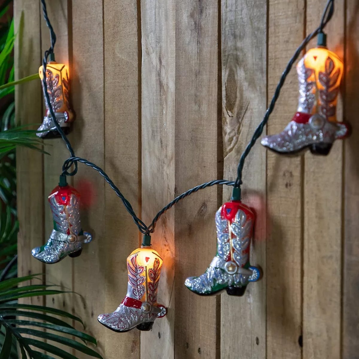 String Lights with Cowboy Boot Shape and Internal Glow Detail