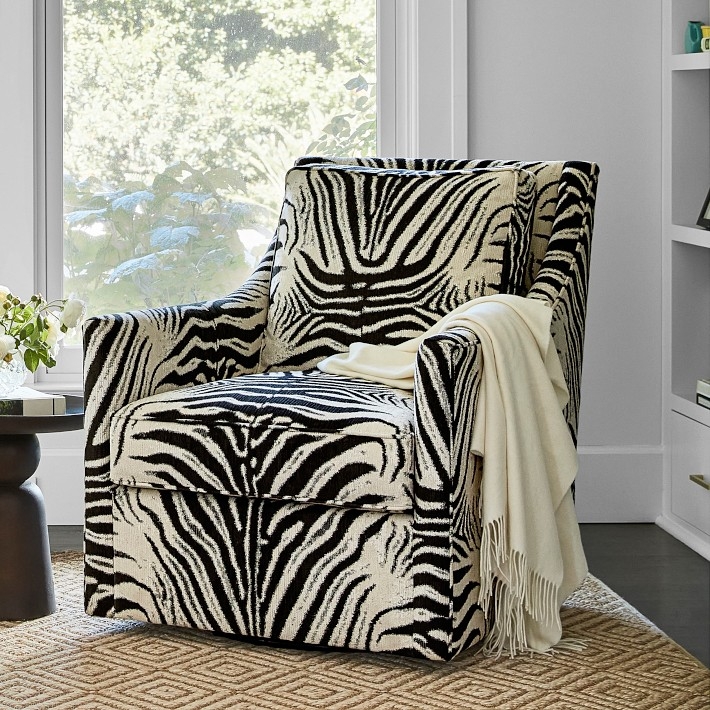 Swivel Accent Chair Boxy Silhouette Track Arms Modern Safari
