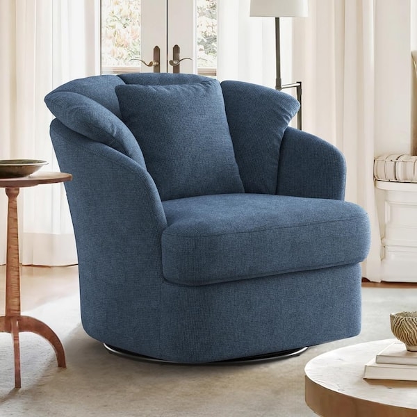 Swivel Accent Chair Denim Blue Oversized Barrel