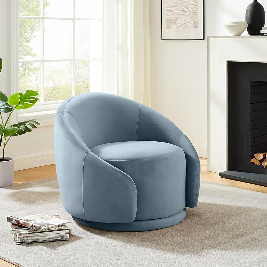 Swivel Accent Chair Dusty Blue and Curved Silhouette