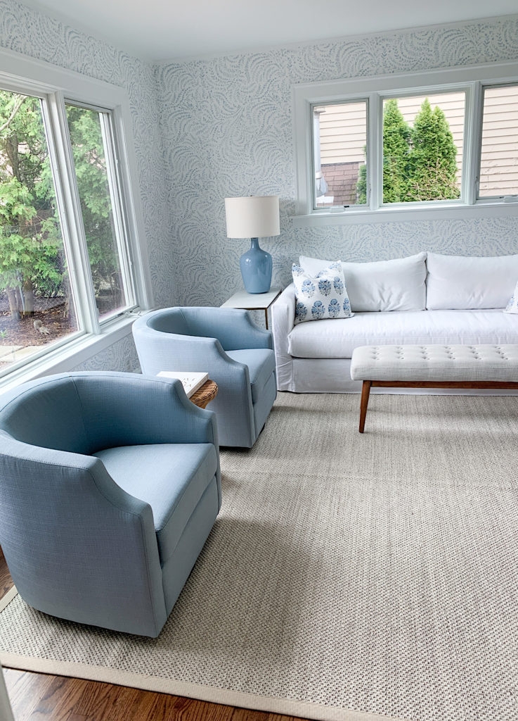 Swivel Accent Chair in Powder Blue with Curved Barrel Back