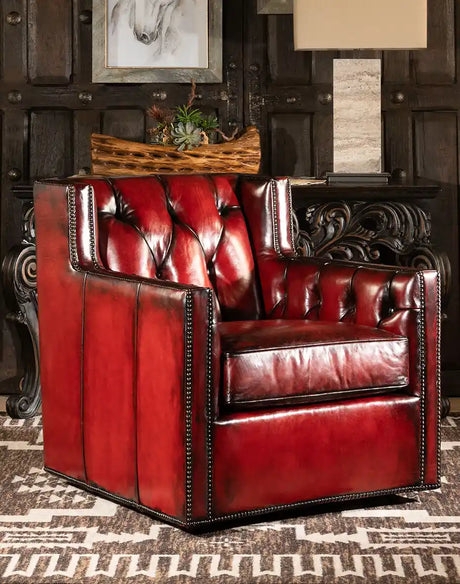 Swivel Accent Chair Tufted Cherry Red Rustic Luxury