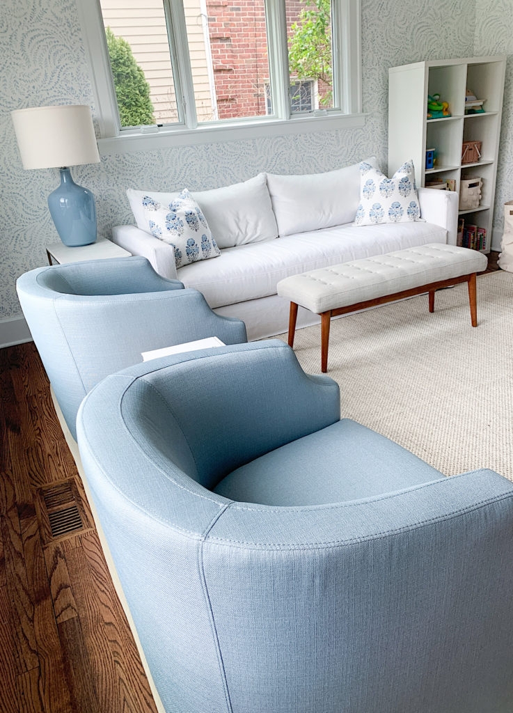 Swivel Accent Chair Upholstered in Powder Blue Fabric