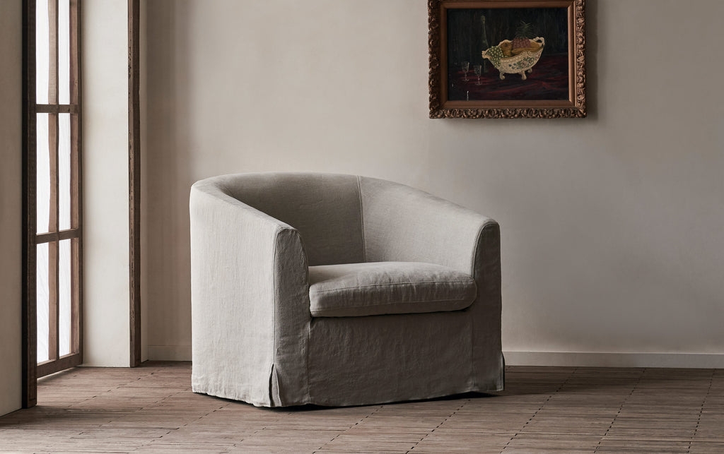 Swivel Accent Chair Washable Linen Barrel Seating