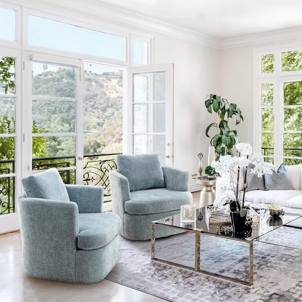 Swivel Accent Chair with Light Blue Removable Cushion