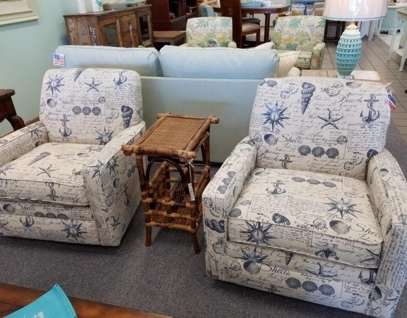 Swivel Armchair Seashell Motif Navy Coastal Nautical Armchairs