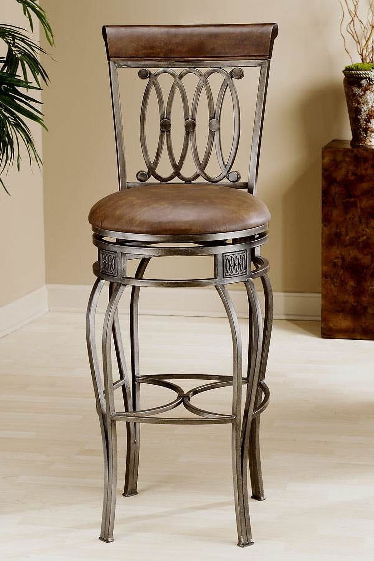 Swivel Bar Stool with Interlocking Oval Back and Curved Legs