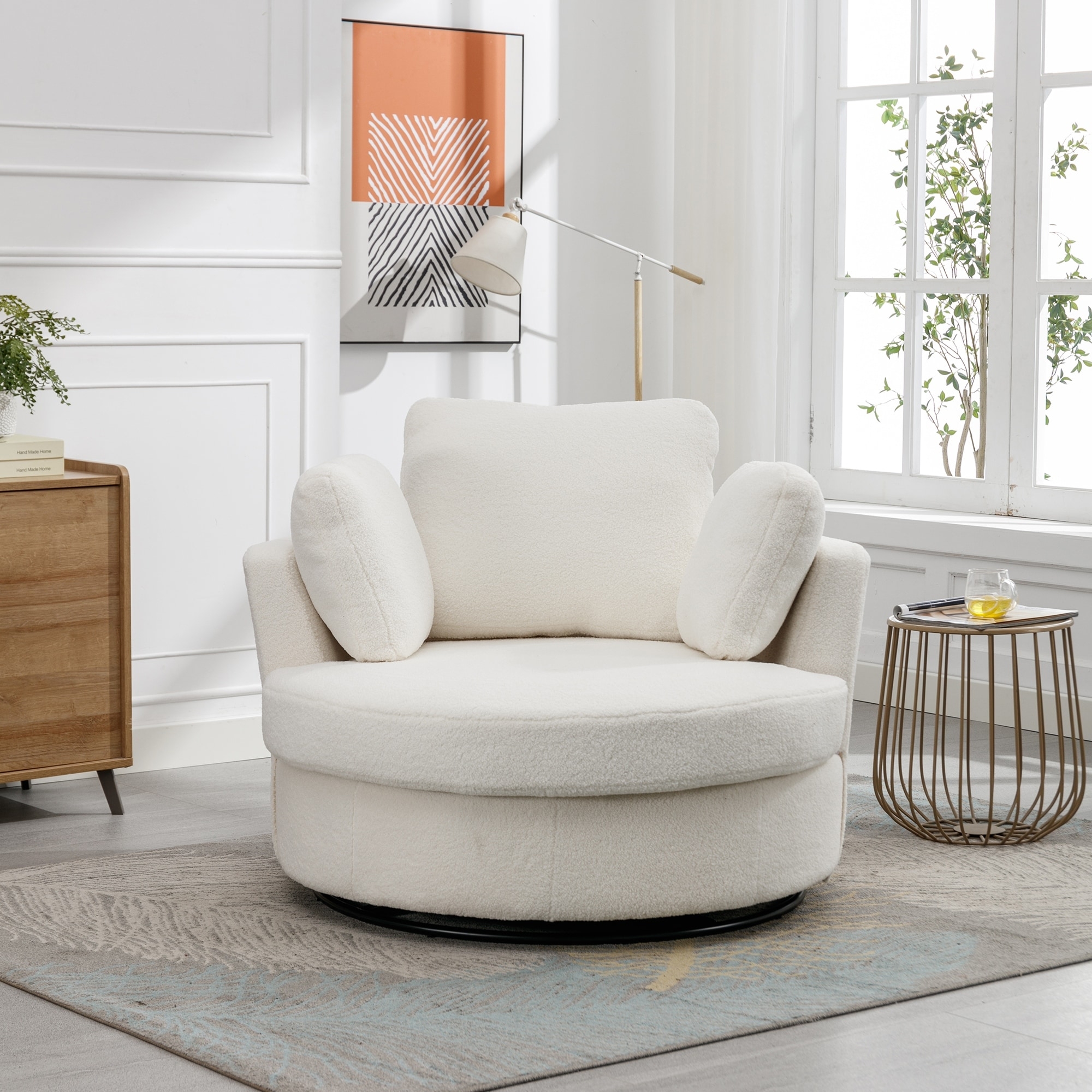 Swivel Barrel Chair Boucle Texture Oversized Seat