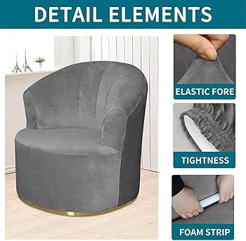 Swivel Barrel Chair Cover with Foam Tuck Strips in Charcoal