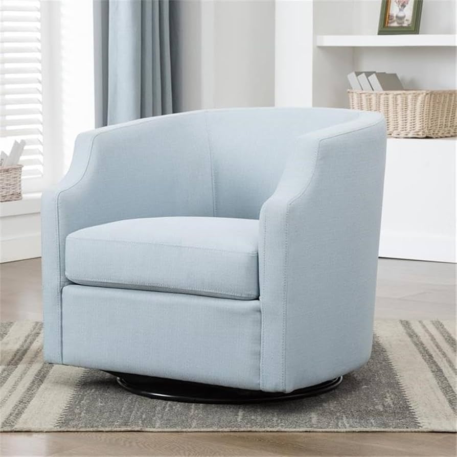Swivel Barrel Chair featuring 360 Degree Sky Blue Fabric
