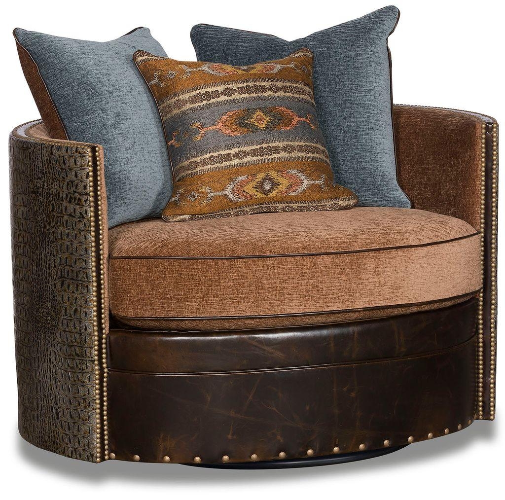 Swivel Barrel Chair with Crocodile Embossed Sides Western Style