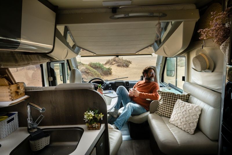 Swivel Captains Chair Warm Beige Integrated RV Layout