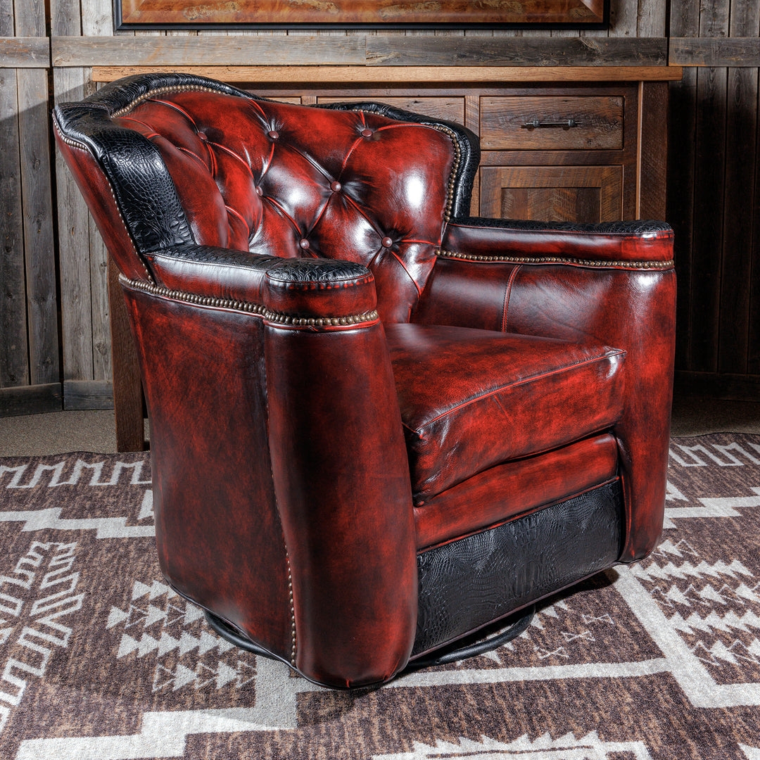 Swivel Chair Embossed Leather Button Tufted Seating