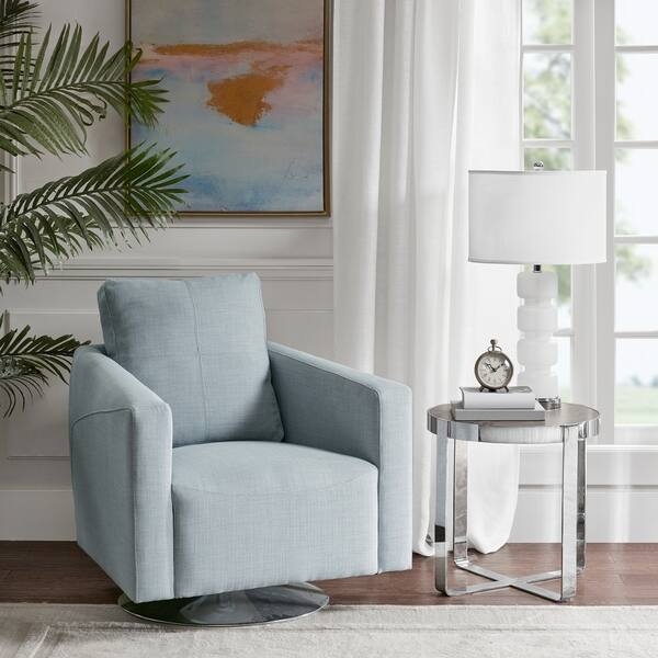 Swivel Chair in Light Blue with Polished Chrome Base