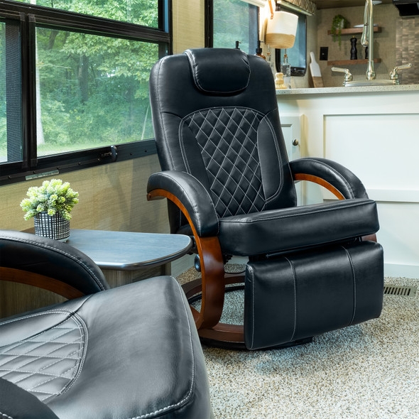 Swivel Recliner Black Diamond Quilting Bentwood Arms
