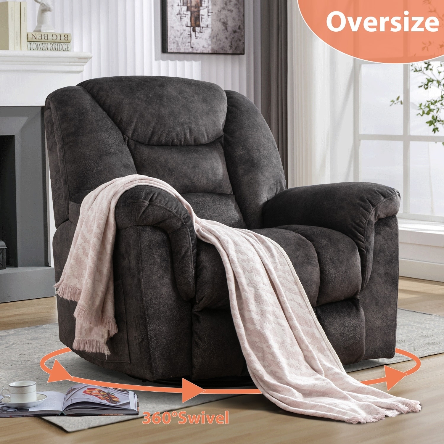 Swivel Rocker Recliner: 360 Degree Sueded Texture Seat