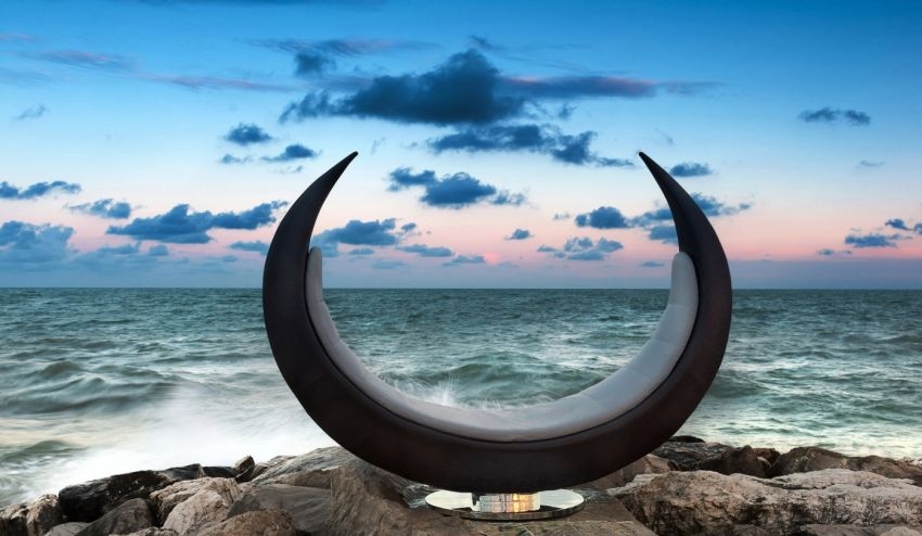 Swivel Sofa: Sculptural Crescent Shape Modern Loveseat