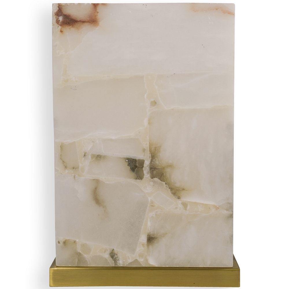 Table Lamp Alabaster Block Brass Monolithic Form Light