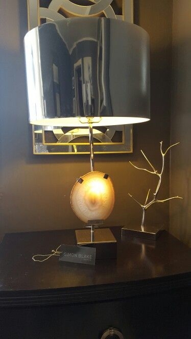 Table Lamp Backlit Agate Silver Chrome Drum Shade Top