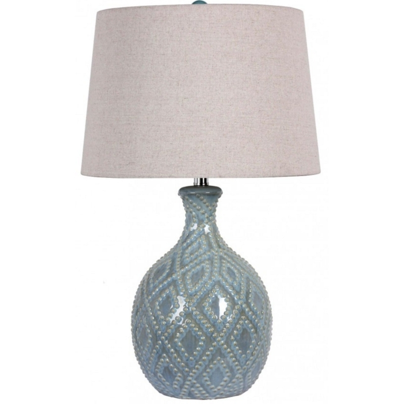 Table Lamp Beaded Diamond Pattern Dusty Blue Ceramic