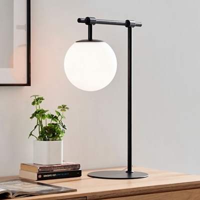 Table Lamp - Cantilever Arm Matte Black Frosted Globe