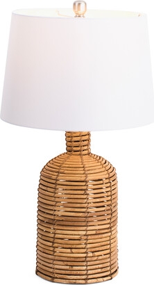 Table Lamp Coiled Rattan Base Bottle Shaped Coastal