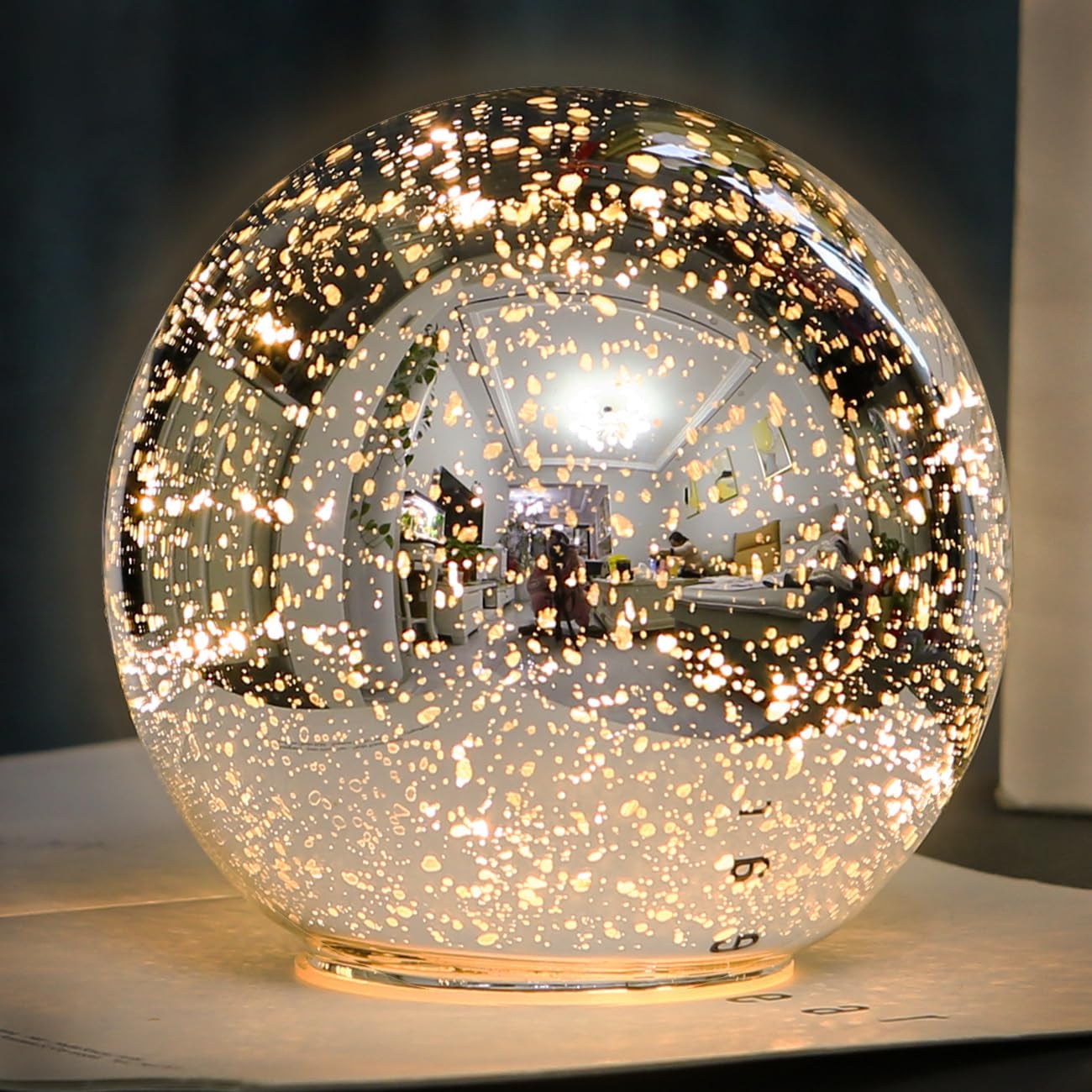 Table Lamp - Cordless Mercury Glass Starburst Orb
