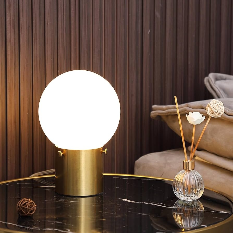 Table Lamp - Frosted Globe Gold Metal Bedside Light