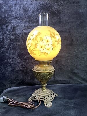 Table Lamp - Glass Chimney Floral Globe Pierced Base