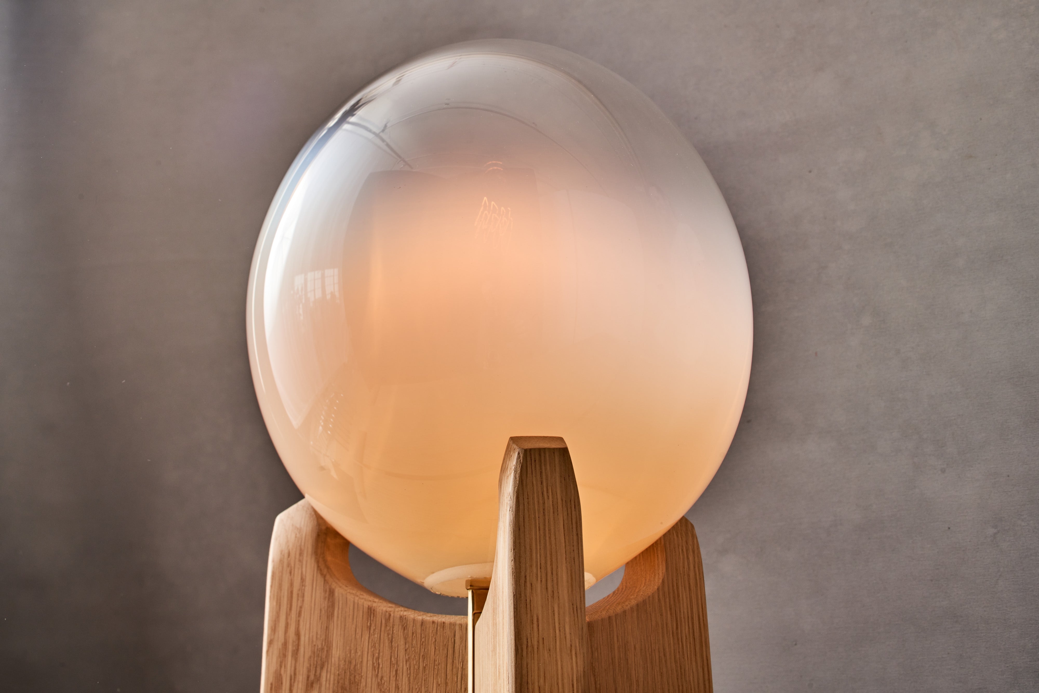Table Lamp - Handblown Egg Shade Organic Wood Base