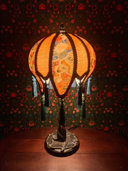 Table Lamp Hanging Tassels and Scalloped Floral Panels