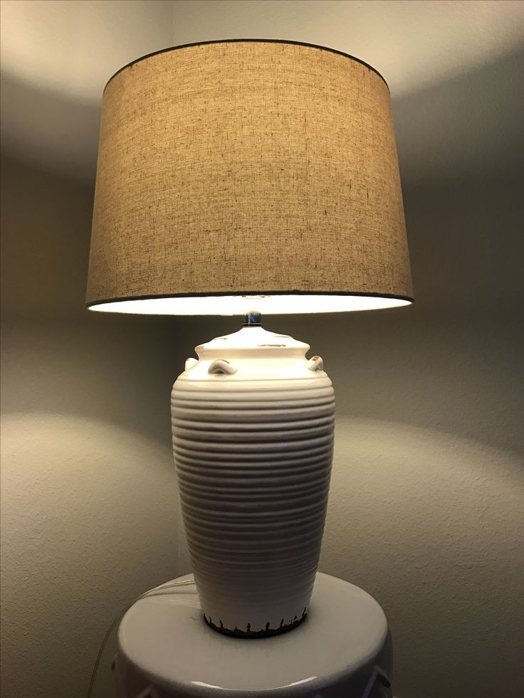 Table Lamp Horizontal Ridges Linen Drum Shade White