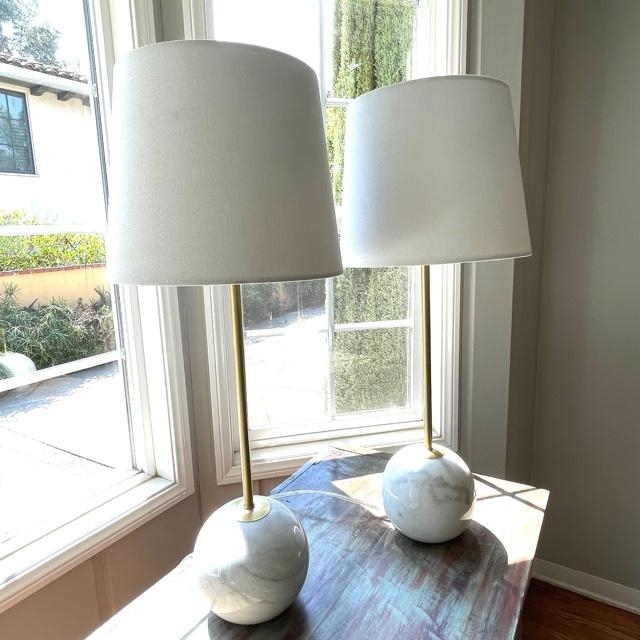 Table Lamp Marble Ball Base Gold Toned Slender Stem