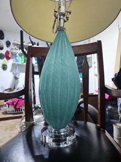 Table Lamp Seafoam Green Glass Fluted Teardrop Body