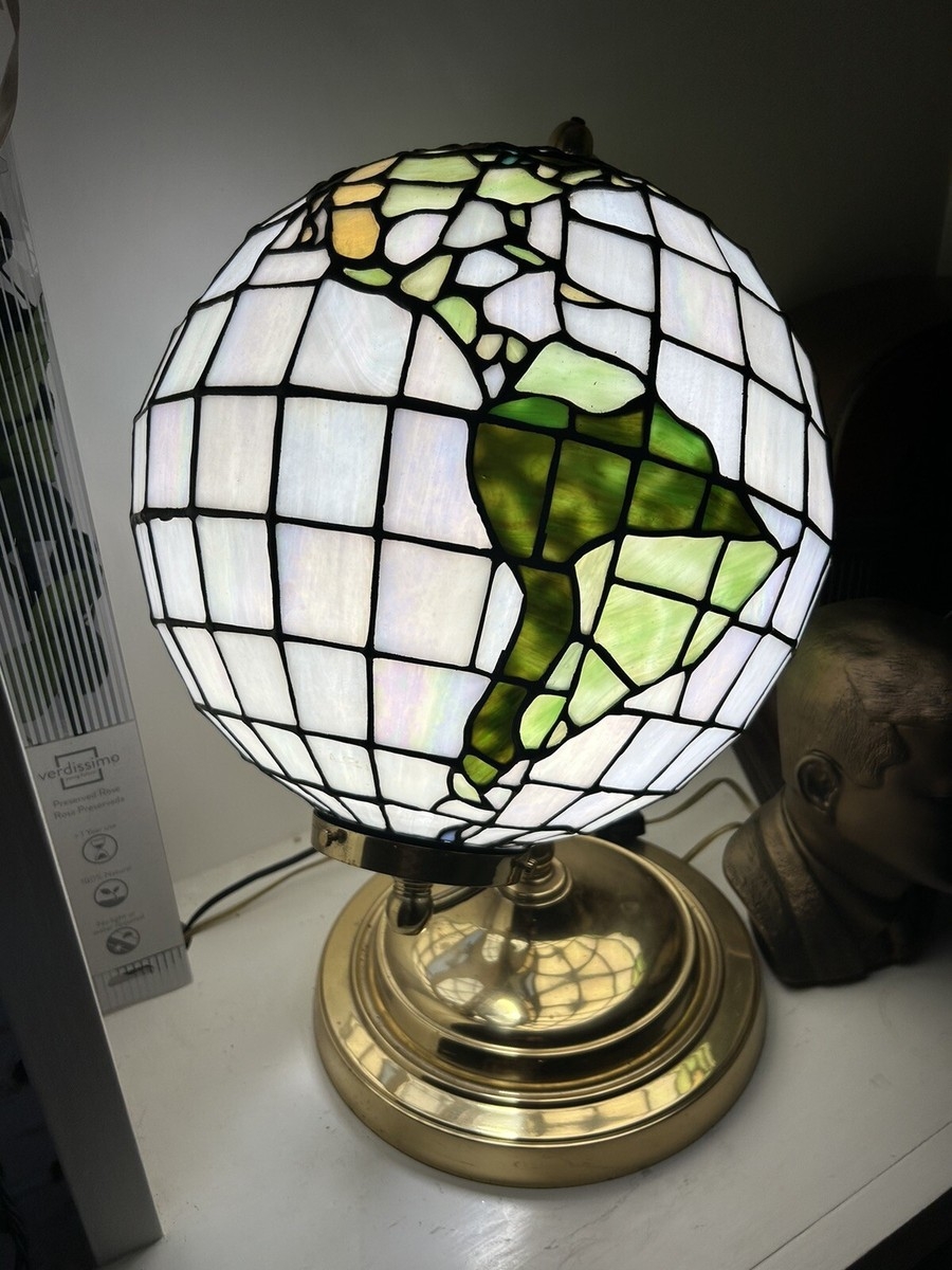 Table Lamp - Stained Glass Map Iridescent World Globe