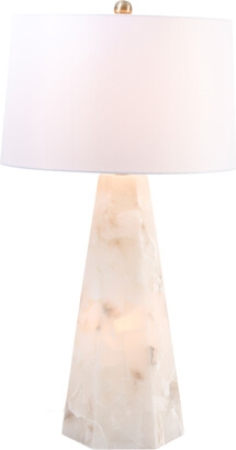 Table Lamp Tapered Hexagonal Alabaster Stone Luxe Style