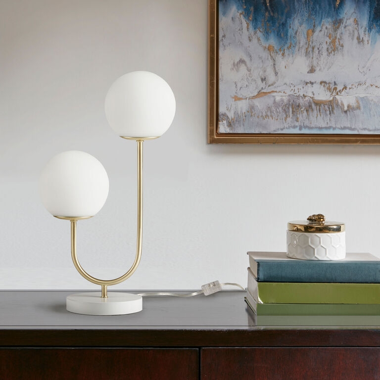 Table Lamp - U-Shaped Gold Arm Staggered Globe