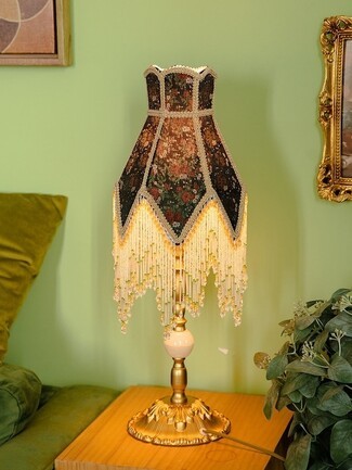 Table Lamp Victorian Floral Tapestry with Zig Zag Hem