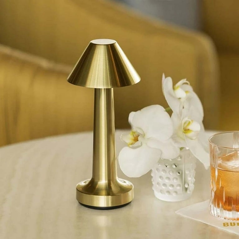 Table Lamp with Brushed Gold Finish and Conical Shade
